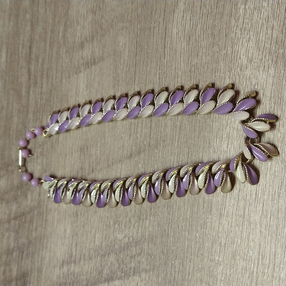 Vintage Coro Signed Purple, White, and Gold Metal Necklace